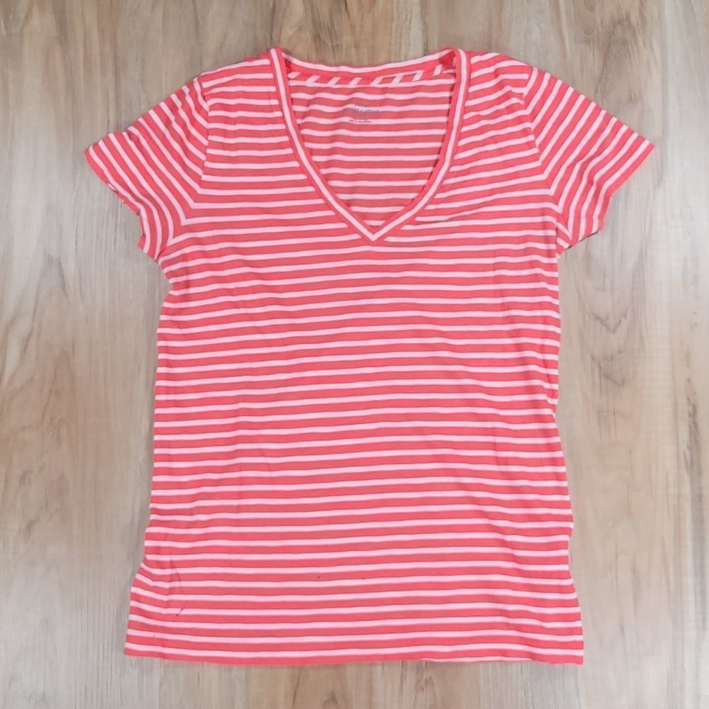 🔺️J. Crew Coral & Cream Striped Short Sleeve Lightweight Top Small